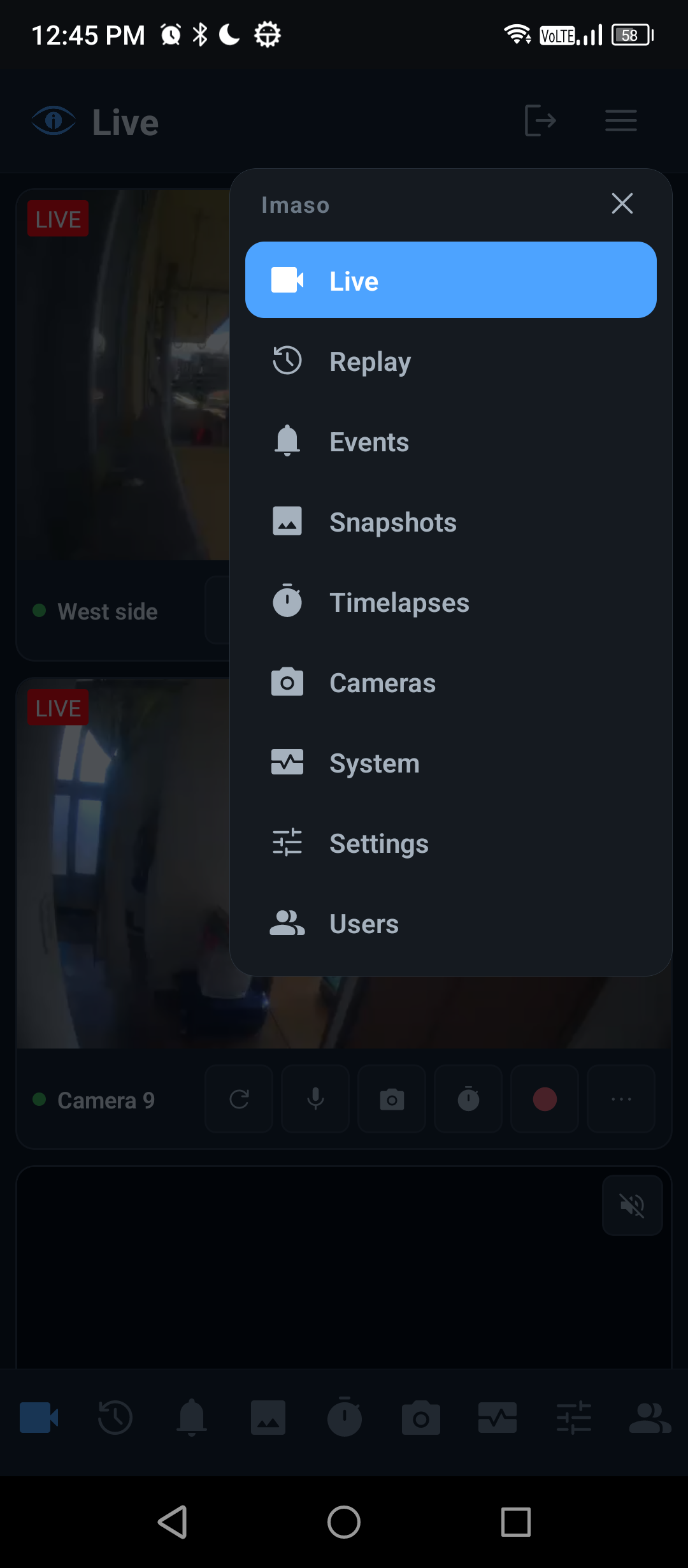 The navigation menu, listing every destination in the app